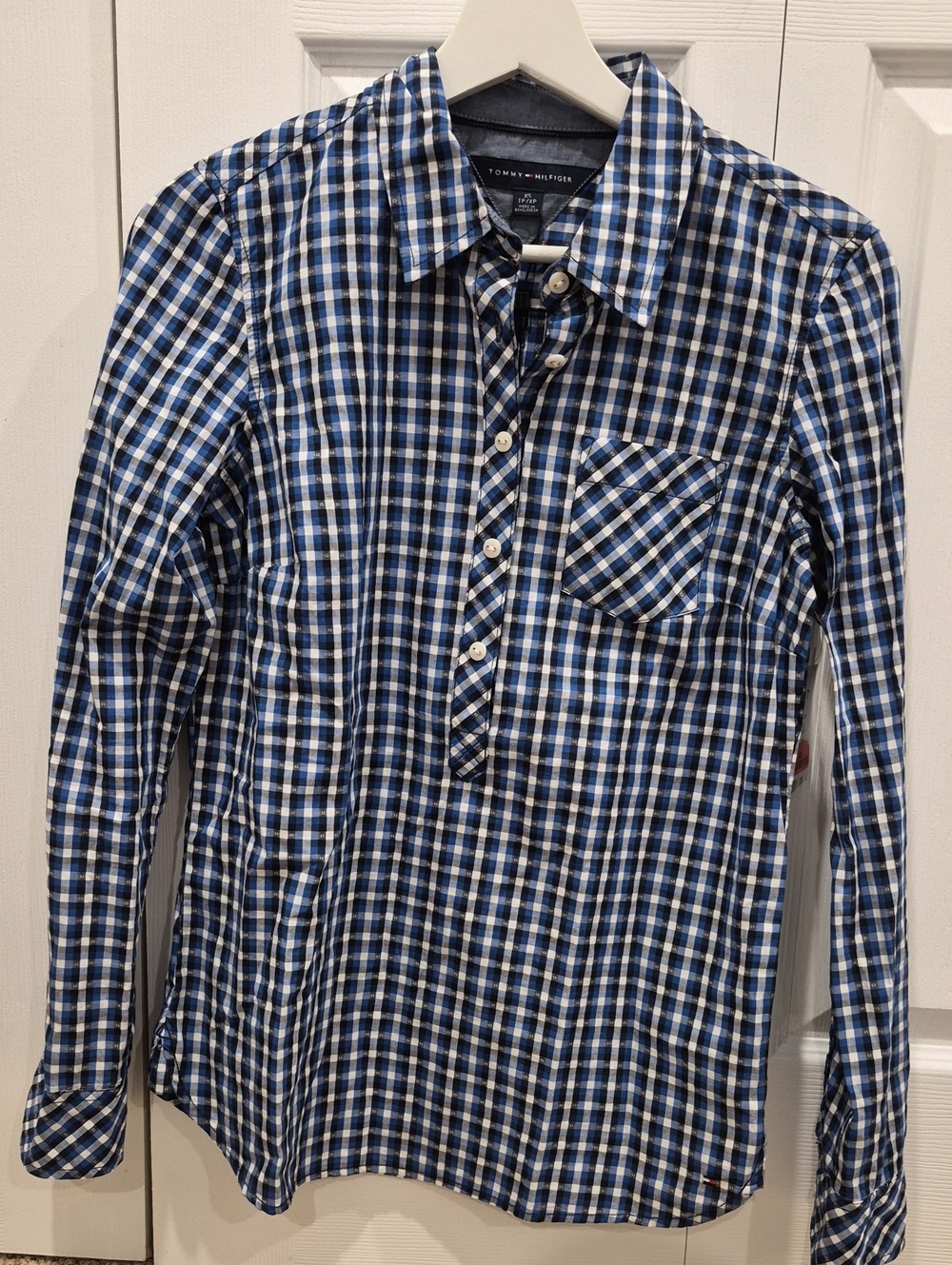 Tommy Hilfiger Blue and White Plaid Button-Down Shirt